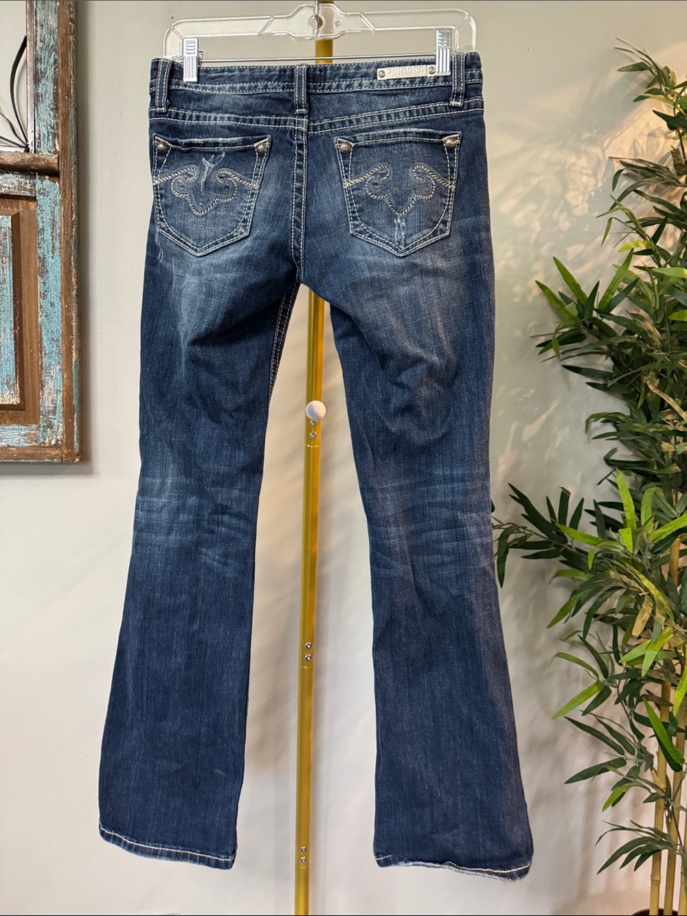 Rerock for express Y2K  low rise bootcut  Jeans with Embroidered Back Pockets 4 - Picture 2 of 14